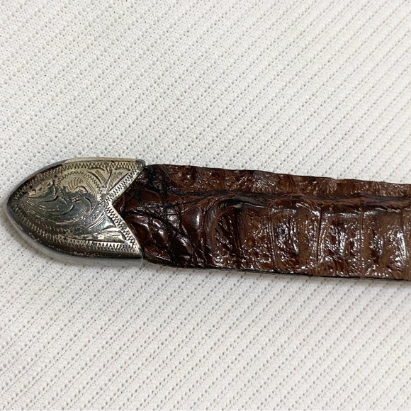 Lucchese Vintage Genuine Crocodile Inlay Dark Brown Western Cowboy Leather Belt - Picture 3 of 10